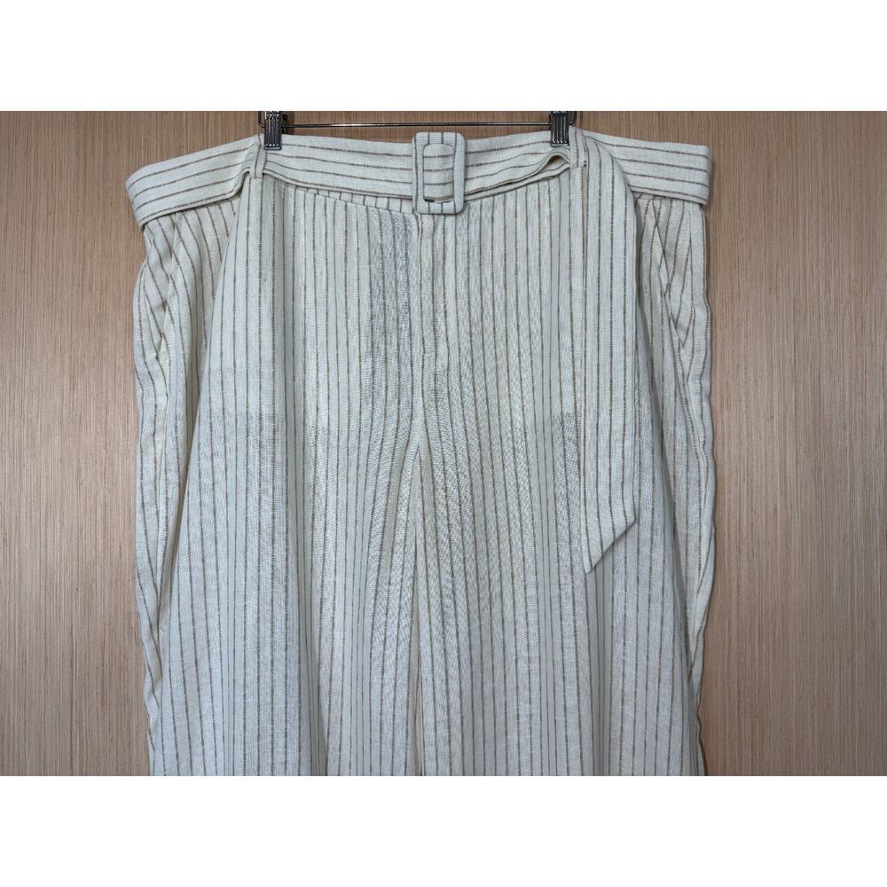 NEW Lane Bryant Linen Blend Pinstripe Wide Leg Pants Size 24R Belt Office Travel - Picture 3 of 12